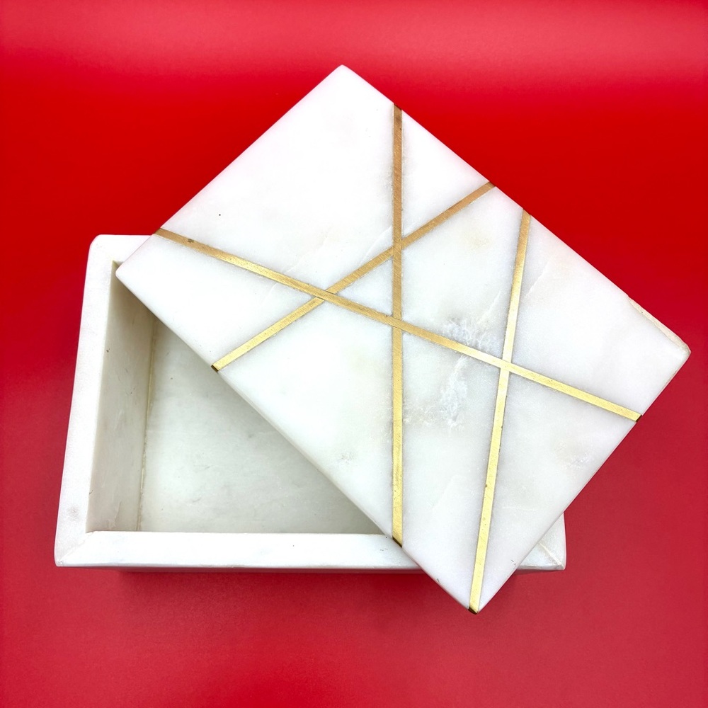 Marble Sagebrook Box Inlay, with Gold Accents, 7”x5”x3”, Heavy Natural Stone